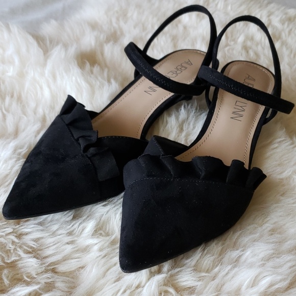 aubrey lynn Shoes - Suede Pointed Toe Slingback black mini heels